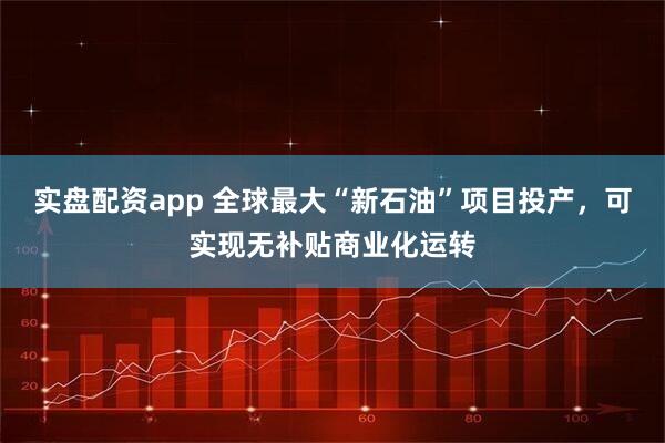 实盘配资app 全球最大“新石油”项目投产，可实现无补贴商业化运转
